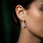 18K Solid Gold Angelica Halo Pink Heart Lab Grown Diamond Drop Earrings 7.2 Carat Total Weight
