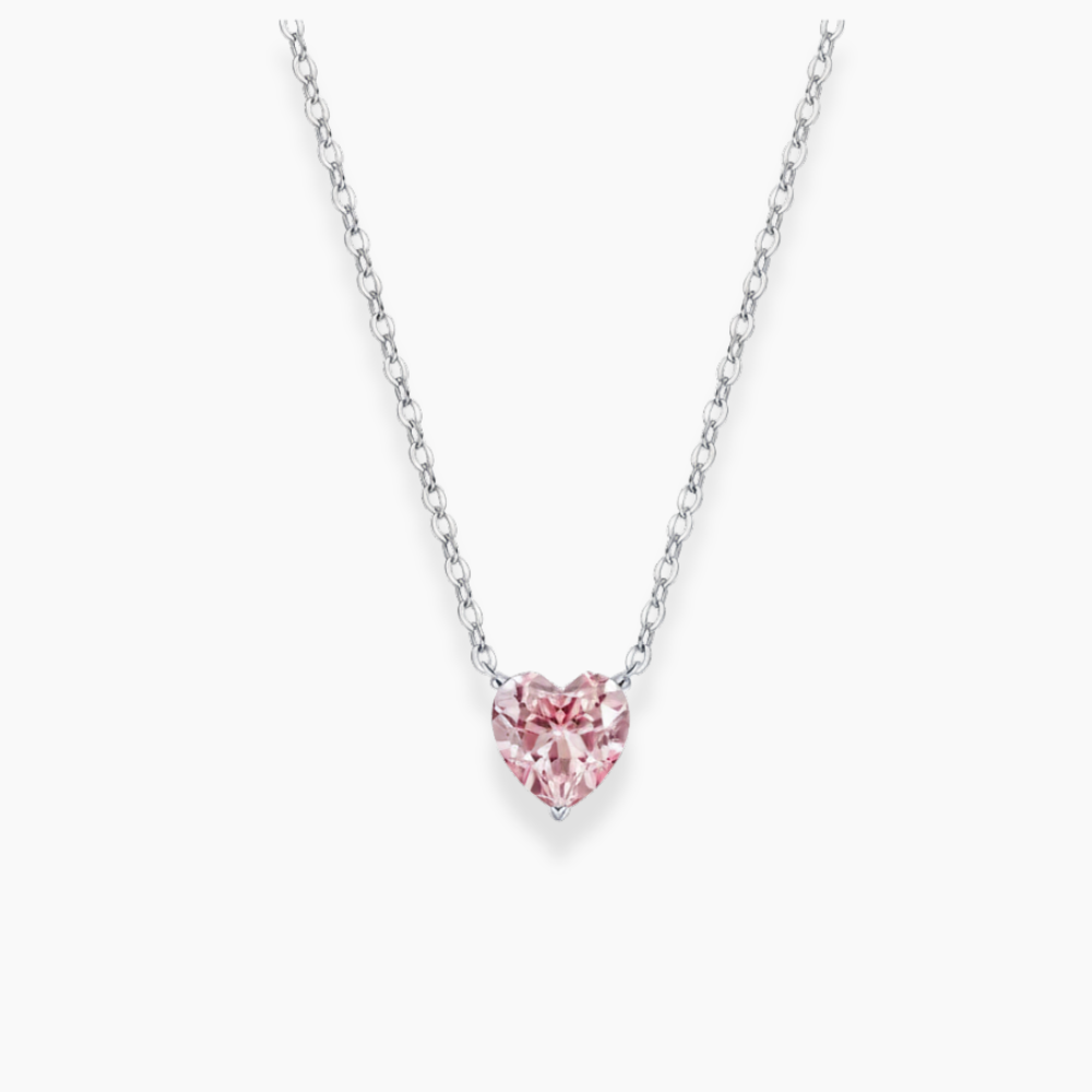 18K Solid Gold 1 Carat Pink Heart Lab Diamond Pendant Necklace