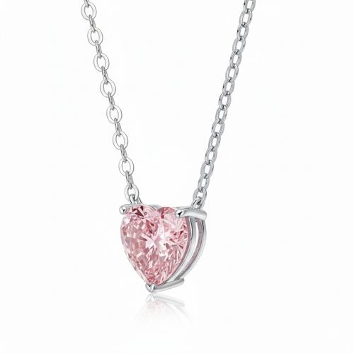 18K Solid Gold 1 Carat Pink Heart Lab Diamond Pendant Necklace