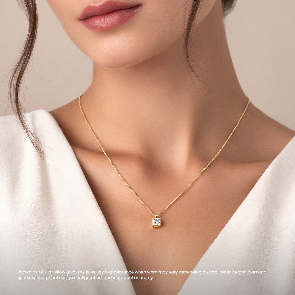 Princess Diamond Solitaire Pendant Necklace⁠
