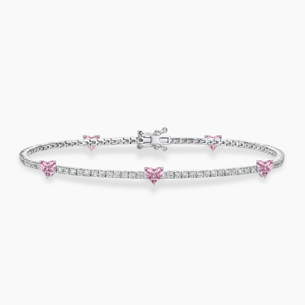 Pink Heart Tennis Lab Diamond Bracelet (8.5 ct. tw.) 18K White Gold