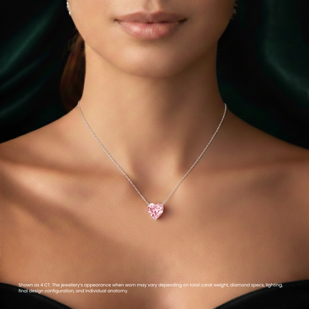 18K Solid Gold 1 Carat Pink Heart Lab Diamond Pendant Necklace