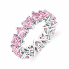 18K Solid Gold Fancy Pink Heart Eternity Lab Diamond Band
