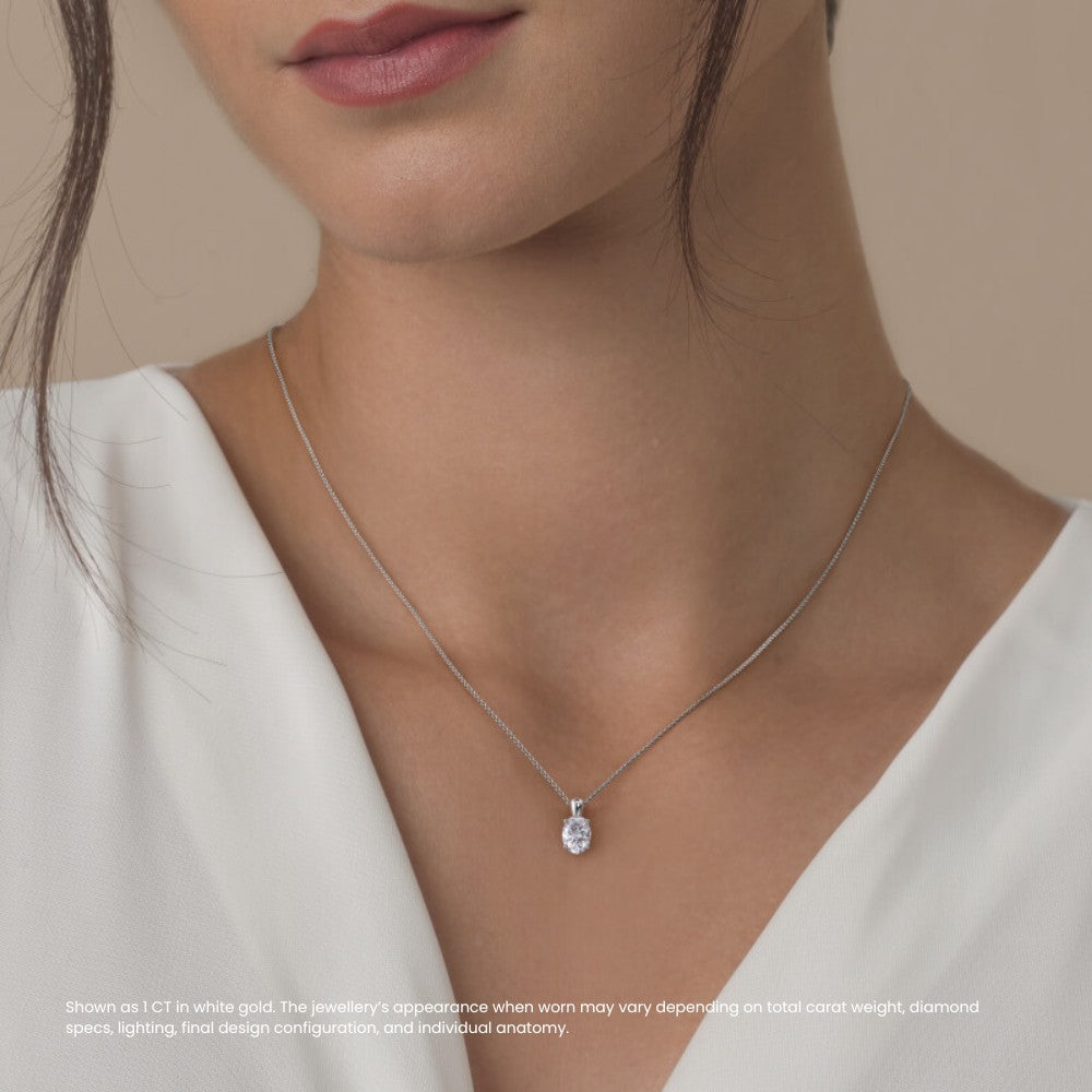 Oval Diamond Solitaire Pendant Necklace⁠