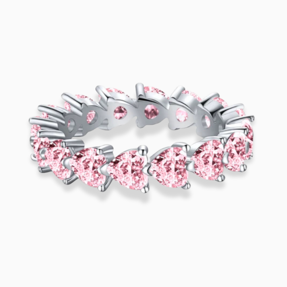 18K Solid Gold Fancy Pink Heart Diamond Eternity Band