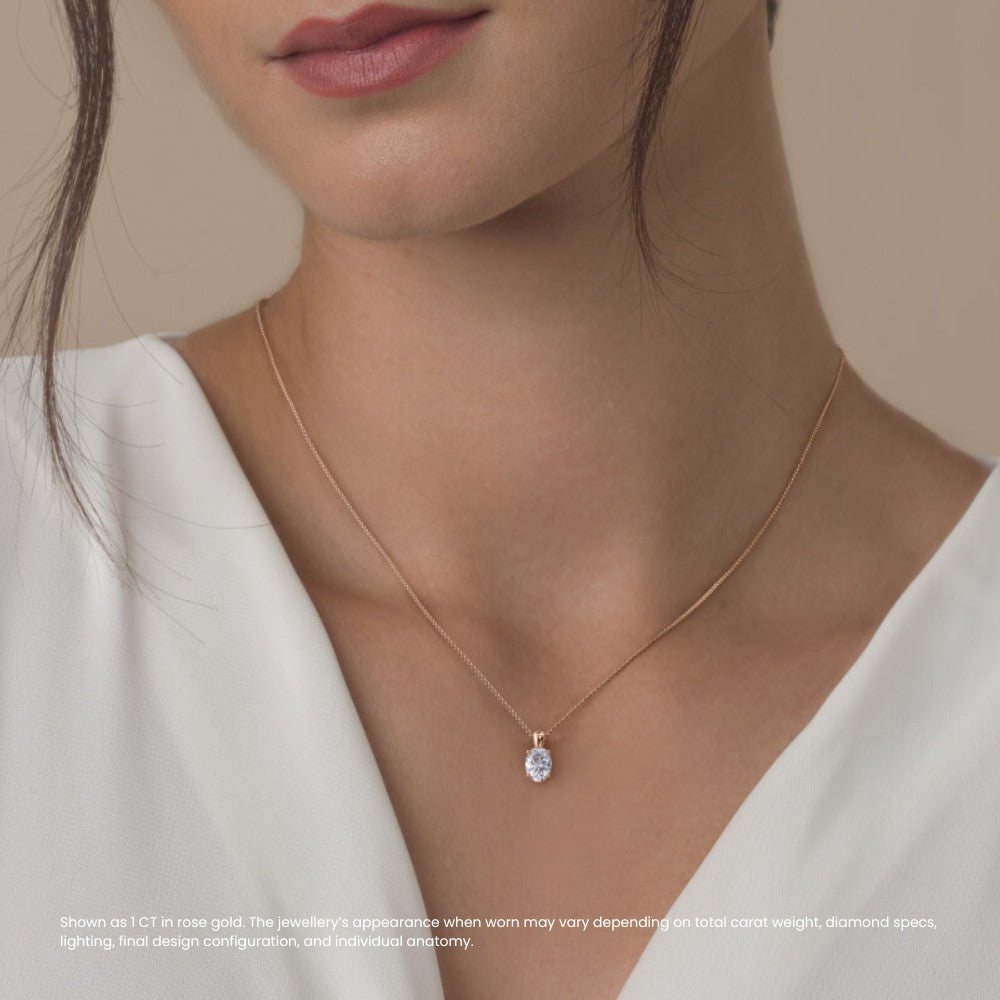 Oval Diamond Solitaire Pendant Necklace⁠