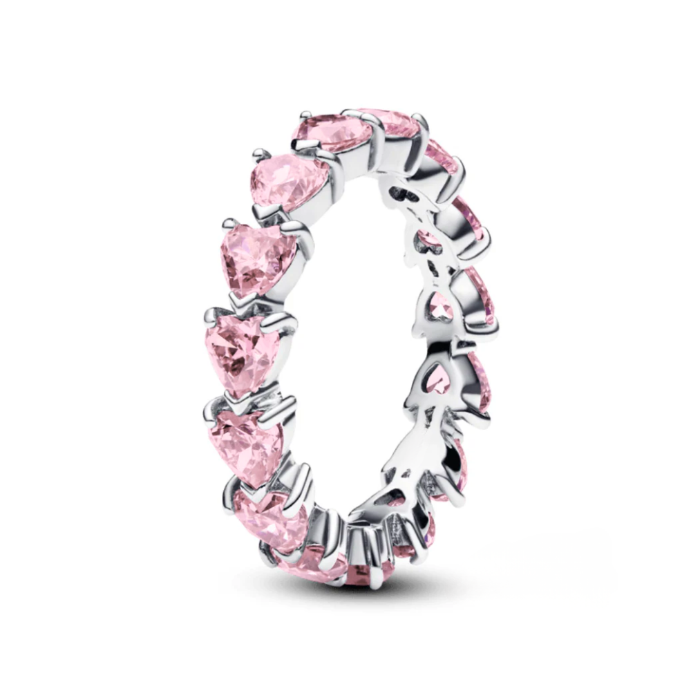 18K Solid Gold Fancy Pink Heart Diamond Eternity Band