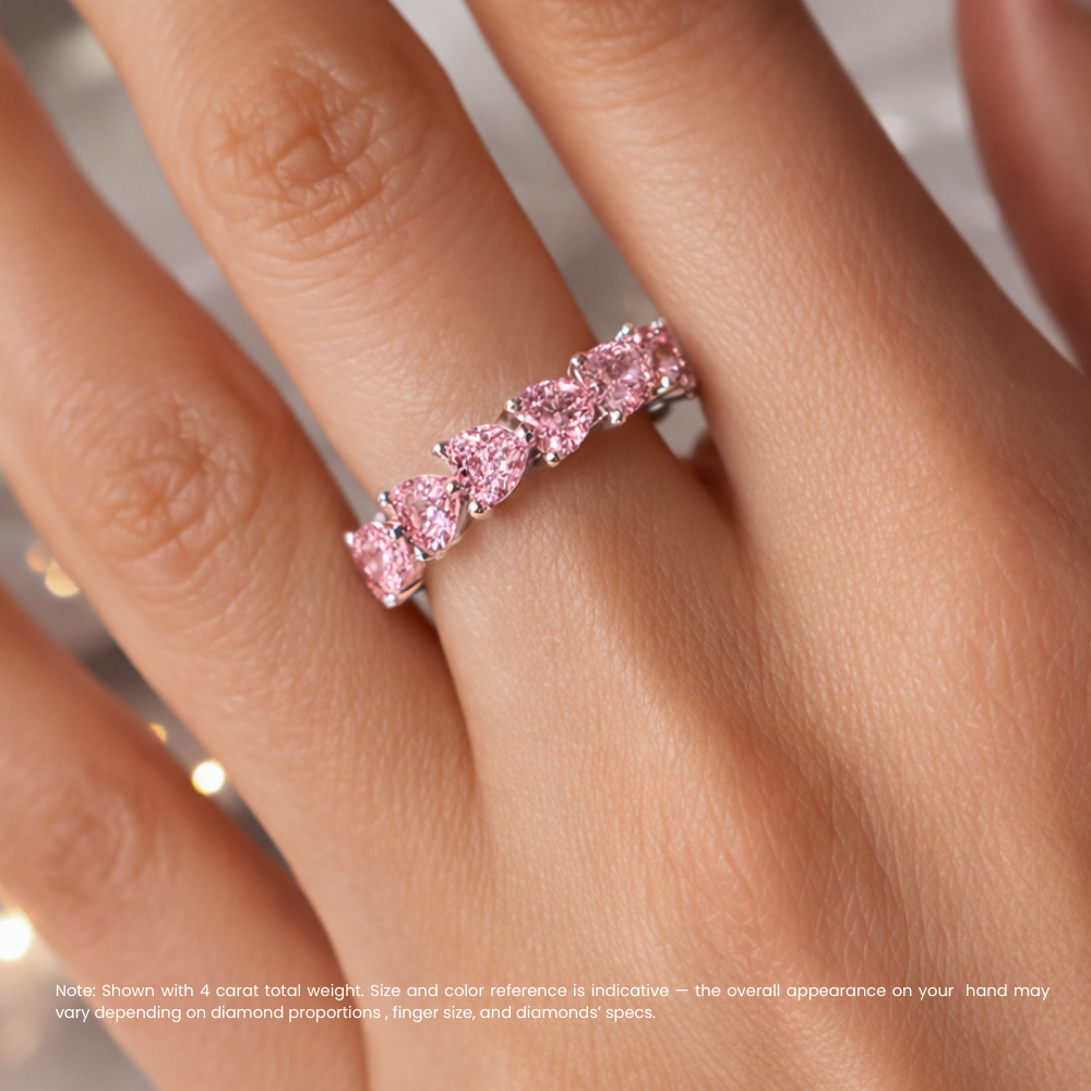 18K Solid Gold Fancy Pink Heart Diamond Eternity Band