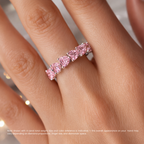 18K Solid Gold Fancy Pink Heart Diamond Eternity Band