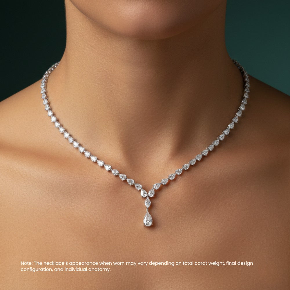 Graduated Pear Diamond Tennis Necklace with Drop Pendant⁠