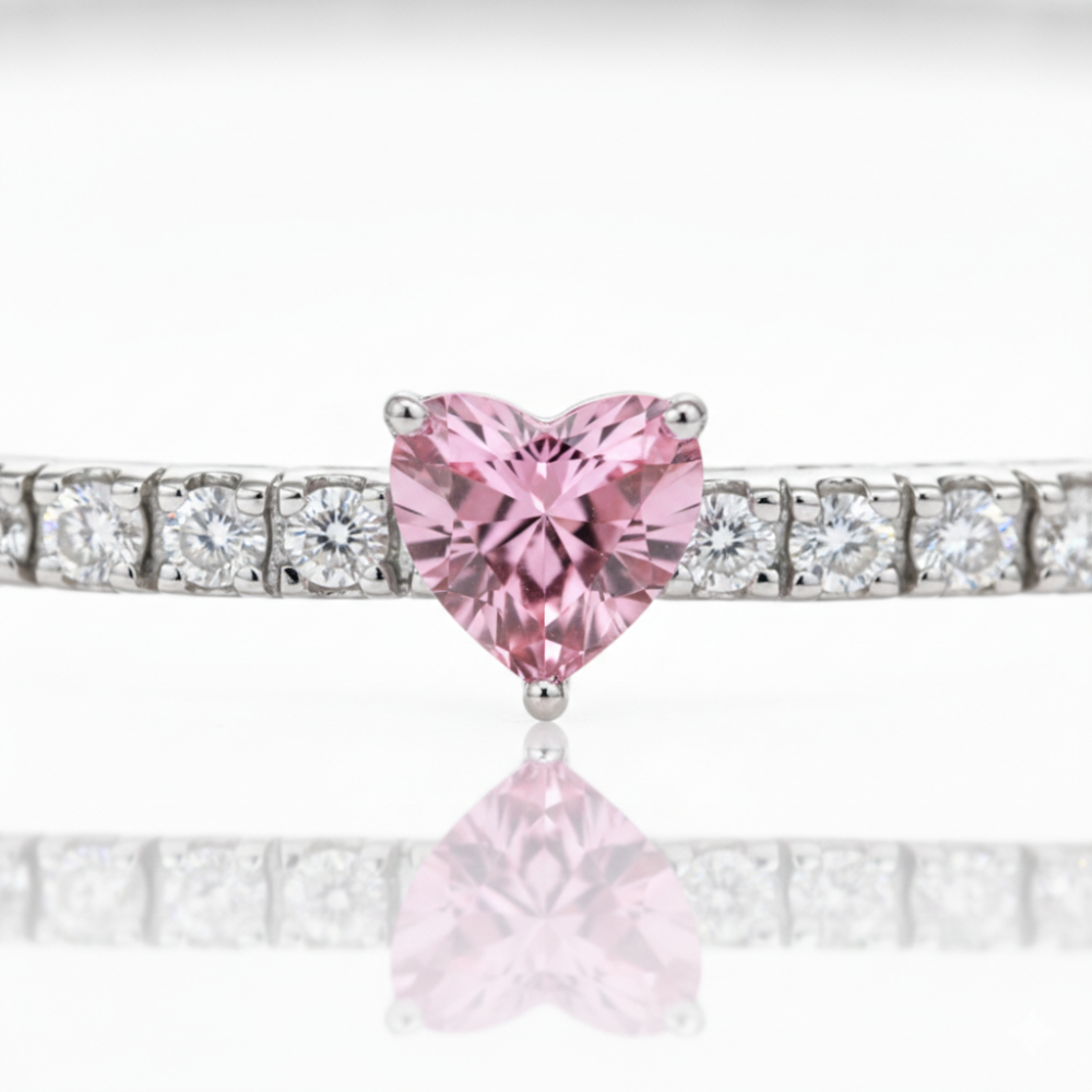 Pink Heart Tennis Lab Diamond Bracelet (15 ct. tw.) 18K White Gold