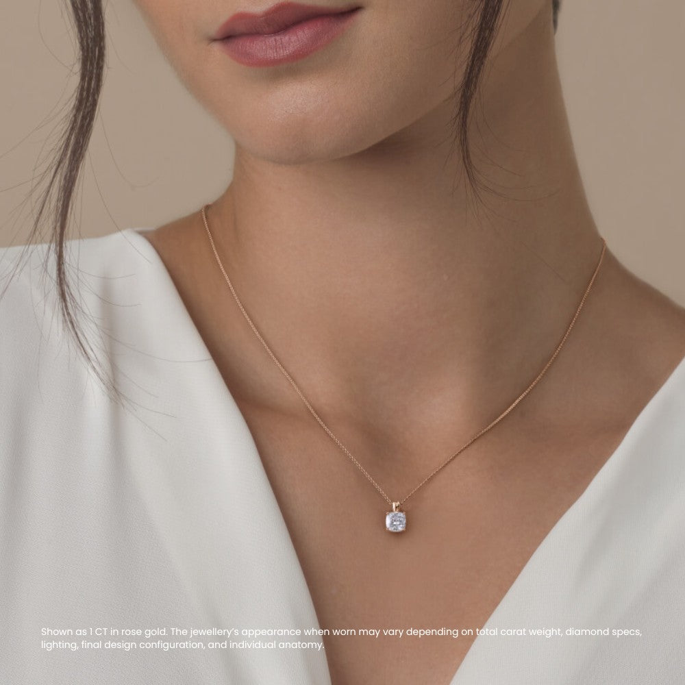 Cushion Diamond Solitaire Pendant Necklace⁠