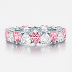 18K Solid Gold Pink White Heart Eternity Lab Diamond Band
