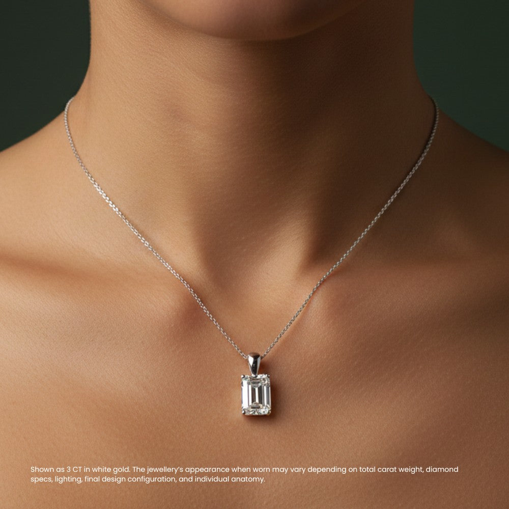 Emerald Diamond Solitaire Pendant Necklace⁠