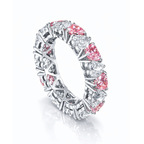 18K Solid Gold Pink White Heart Eternity Lab Diamond Band