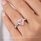 18K Solid Gold Pink Heart Marquise Accent Diamond Ring
