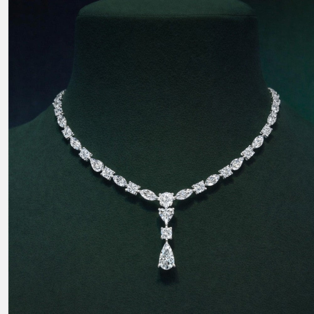 Mixed Shape Diamond Statement Necklace with Pear Drop⁠