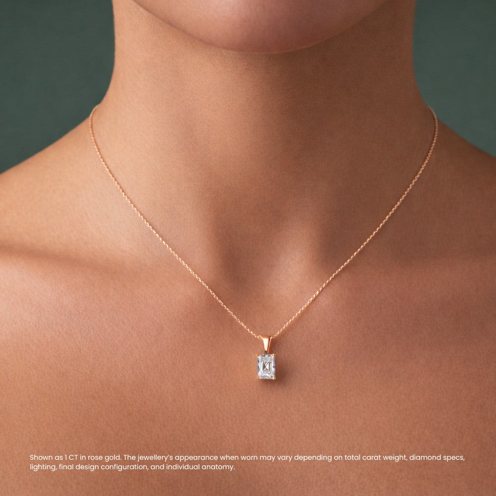Radiant Diamond Solitaire Pendant Necklace⁠