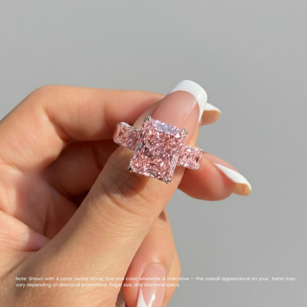 18K Solid Gold Fancy Pink Radiant Eternity Lab Diamond Ring