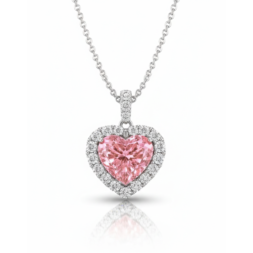 Halo Pink Heart Pendant Lab Diamond ( 1 ct. tw. ) Necklace 18K Gold