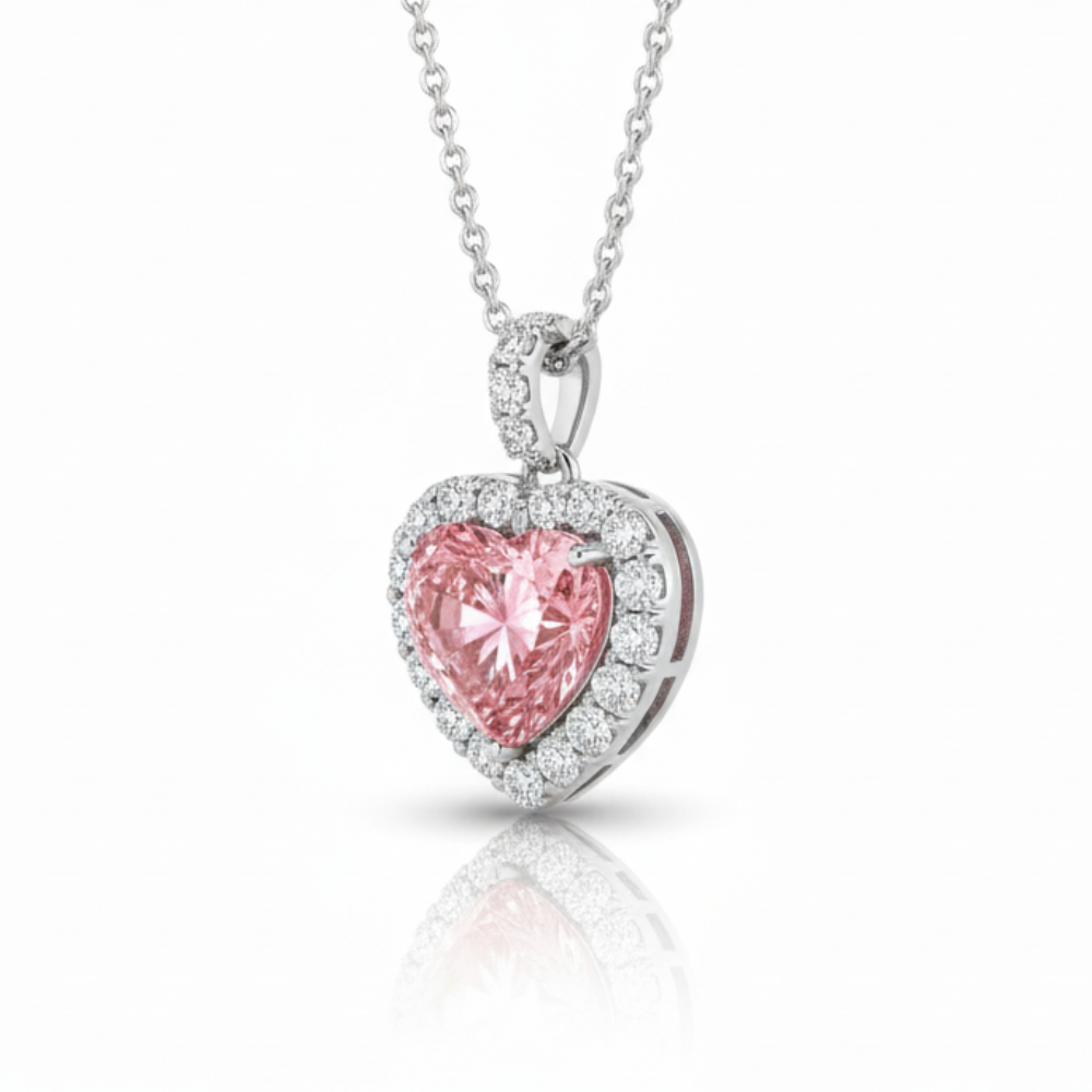 Halo Pink Heart Pendant Lab Diamond ( 3 ct. tw. ) Necklace 18K Gold