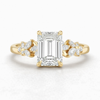 18K Solid Gold Emiliane Emerald Trilogy Lab Diamond Ring