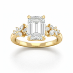 18K Solid Gold Emiliane Emerald Trilogy Lab Diamond Ring