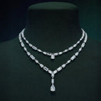 Double Strand Marquise & Baguette Diamond Drop Necklace⁠