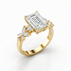 18K Solid Gold Emiliane Emerald Trilogy Lab Diamond Ring