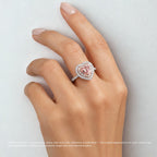 18K Solid Gold Pink Heart Double Halo Pavé Ring