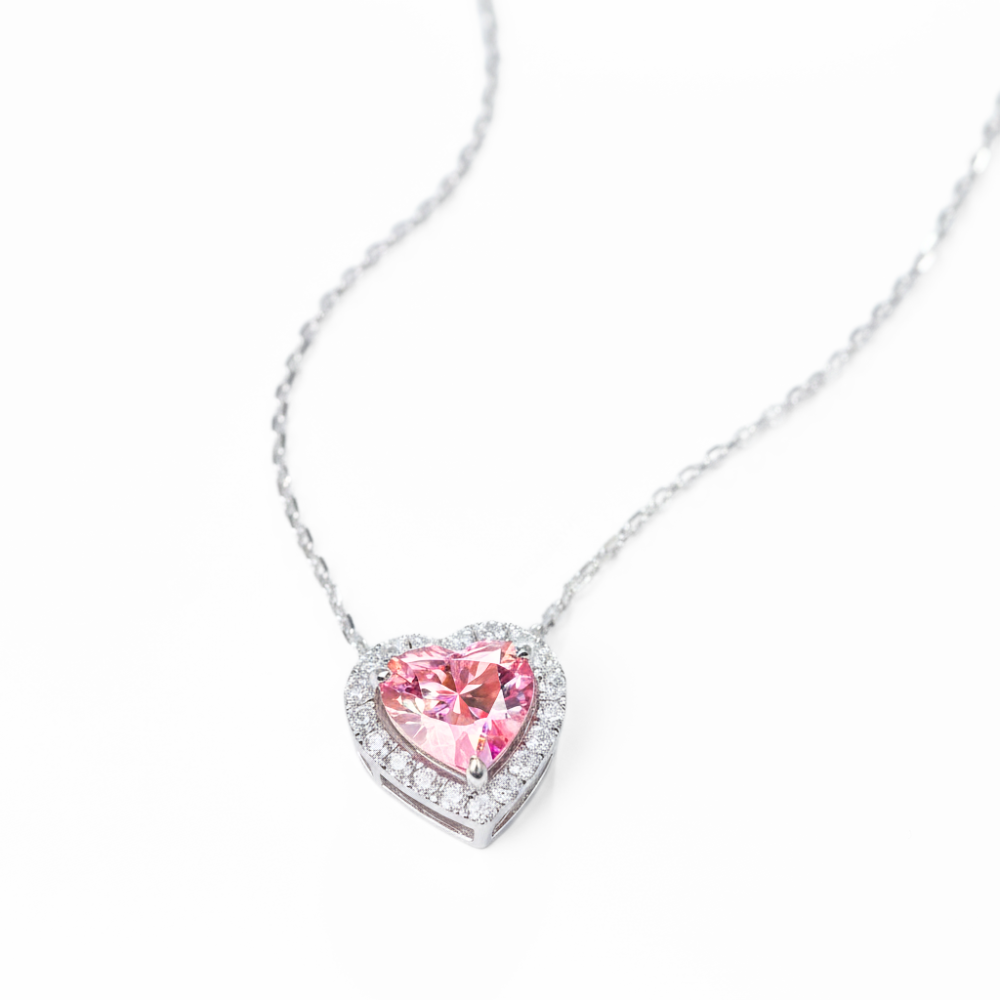 Halo Pink Heart Pendant Lab Diamond ( 4 ct. tw. ) Necklace 18K Gold