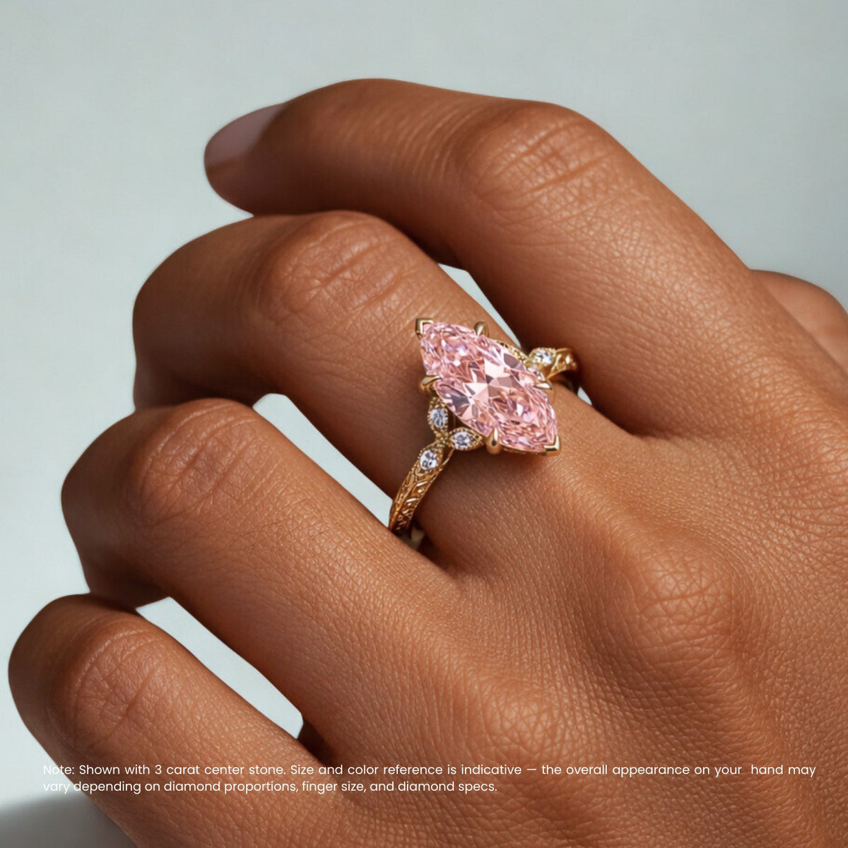 18K Solid Gold Therese Fancy Pink Marquise Lab Diamond Ring