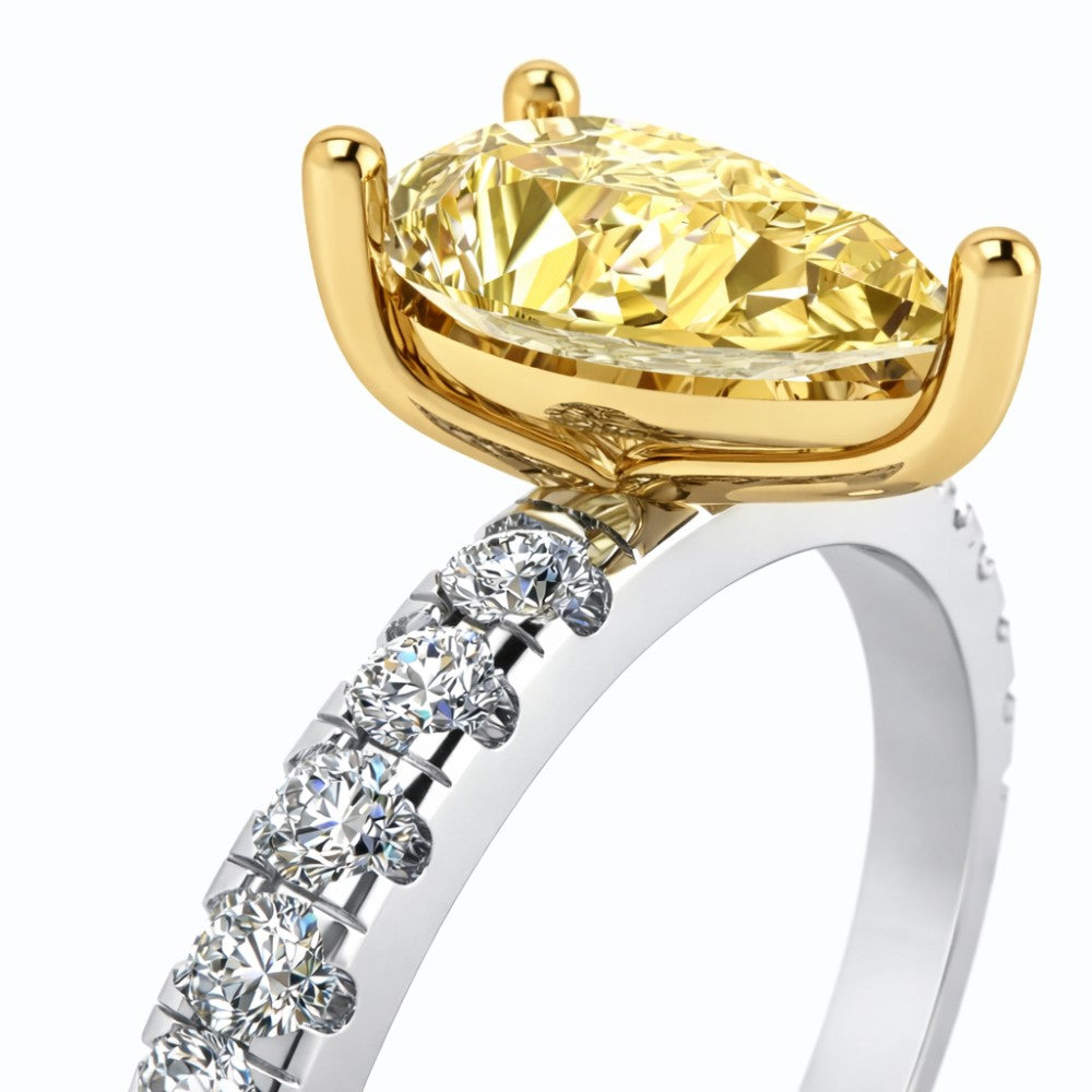 18K Solid Gold Yellow Pear Pavé Diamond Ring