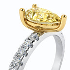 18K Solid Gold Yellow Pear Pavé Diamond Ring