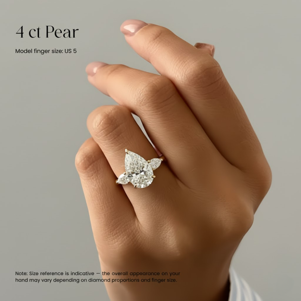 Pear Cut Three-Stone Engagement Ring in Solid Gold⁠
