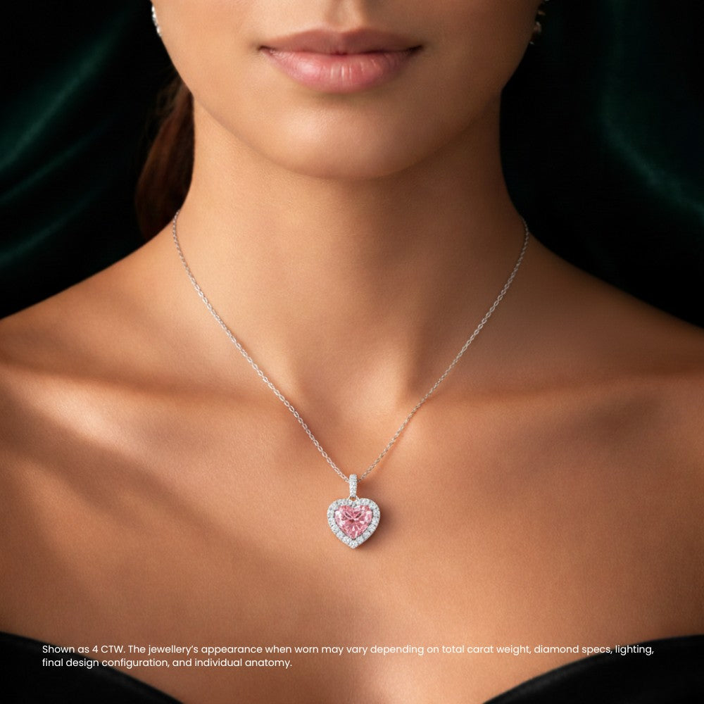 Fancy Pink Heart Diamond Halo Pendant Necklace⁠