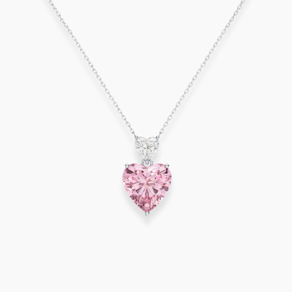 Toi et Moi Pink & White Heart Pendant Lab Diamond ( 3 ct. tw. ) Necklace 18K Gold