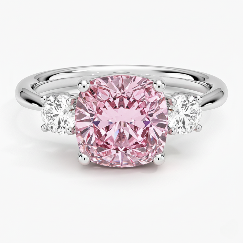 18K Solid Gold Fancy Color Round Side Stone Ring