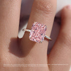 18K Solid Gold Pink Radiant Lab Diamond Solitaire Ring