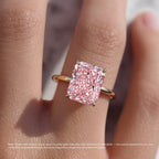 18K Solid Gold Pink Radiant Lab Diamond Solitaire Ring