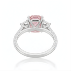 18K Solid Gold Fancy Pink Cushion Trilogy Pavé Lab Diamond Ring