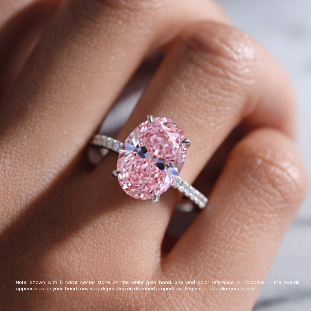 18K Solid Gold Fancy Pink Oval Pavé Lab Diamond Ring