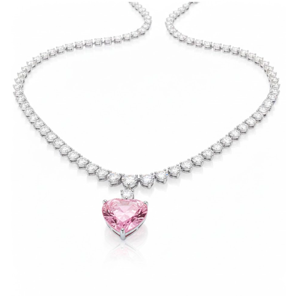 Pink Heart Tennis Lab Diamond ( 30 ct. tw. ) Pendant Necklace (16 in.) 18K White Gold