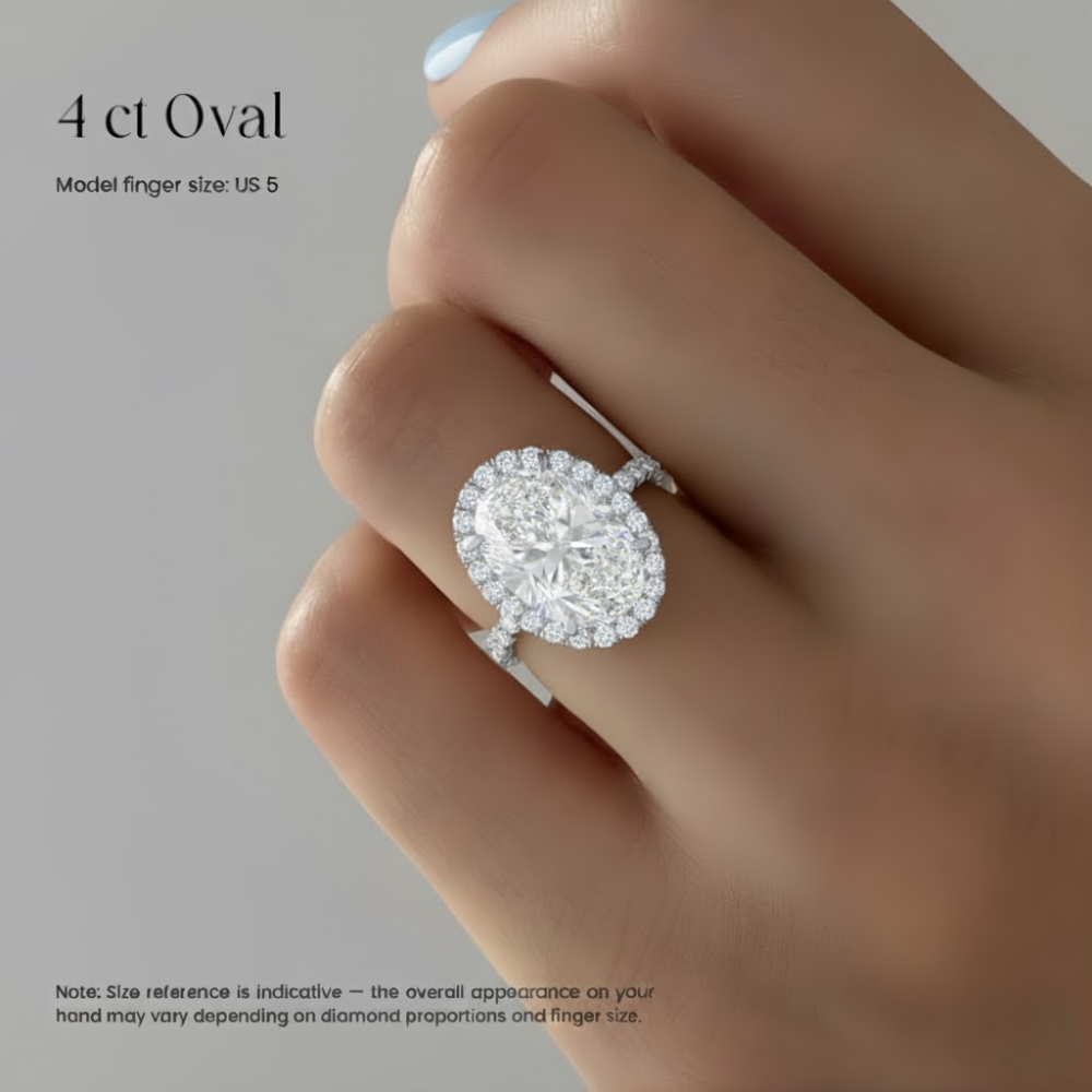 4 Carat Halo Pave Lab Grown Diamond Engagement Ring in 18k Gold