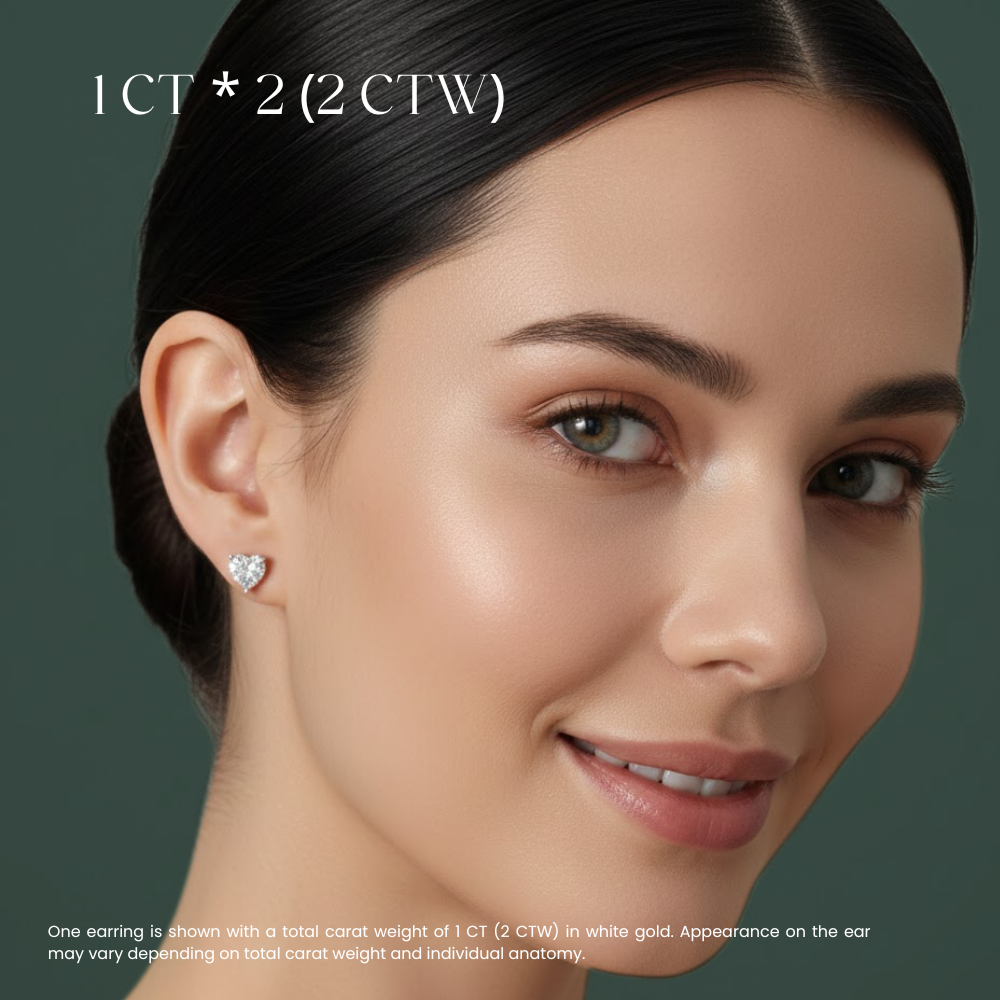Heart Stud Lab Diamond Earrings ( 1 ct * 2 ) 18K Gold