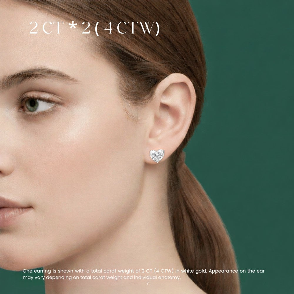 18K Solid Gold Heart Lab Diamond Stud Earrings