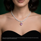 Fancy Pink Heart Pendant Diamond Tennis Necklace⁠