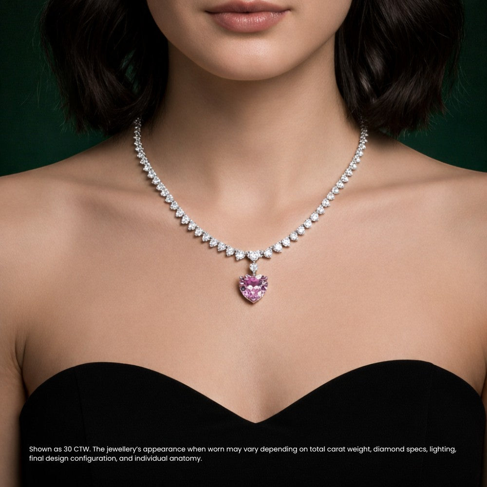 Fancy Pink Heart Pendant Diamond Tennis Necklace⁠