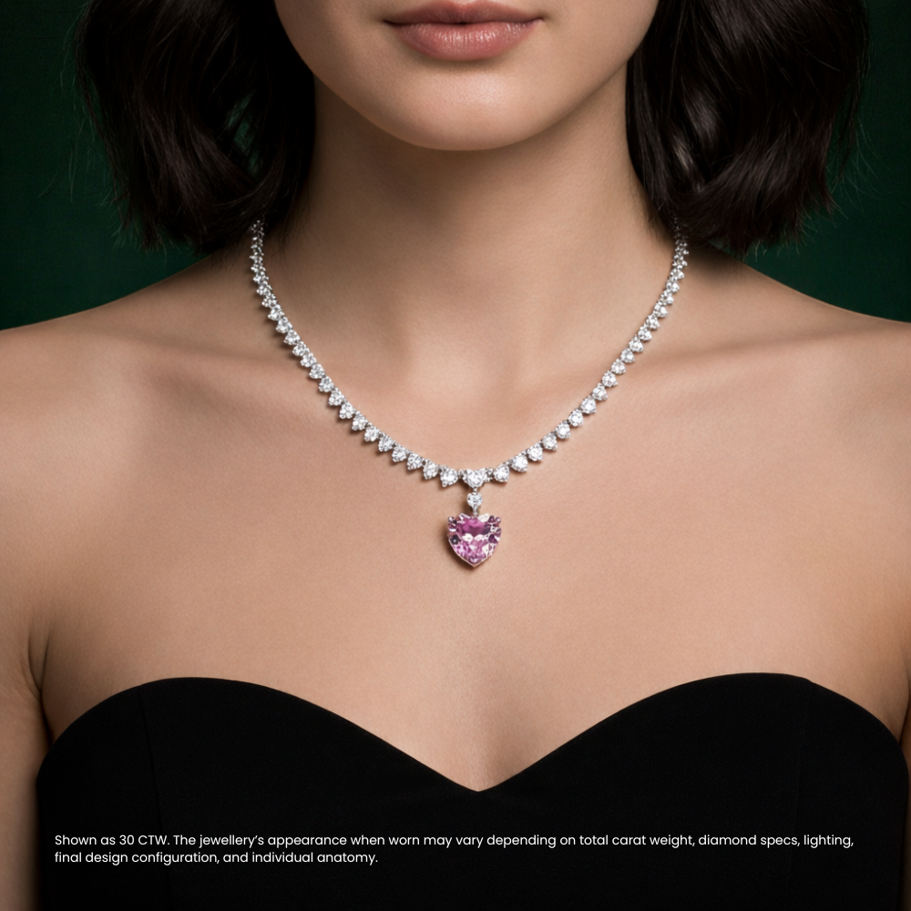 Pink Heart Tennis Lab Diamond ( 20 ct. tw. ) Pendant Necklace (16 in.) 18K White Gold
