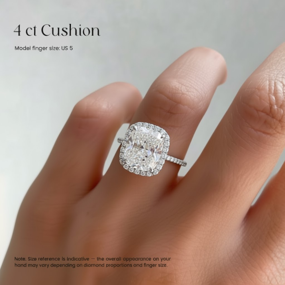 4 Carat Halo Pave Lab Grown Diamond Engagement Ring in 18k Gold